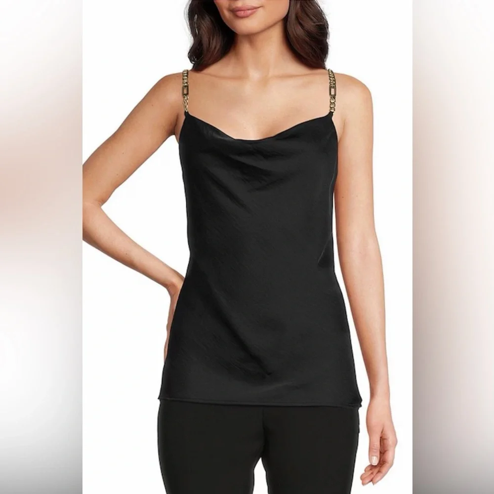 Solid Cowl Neck Sleeveless Hardware Strap Detail Tank, size M. - Picture 3 of 9